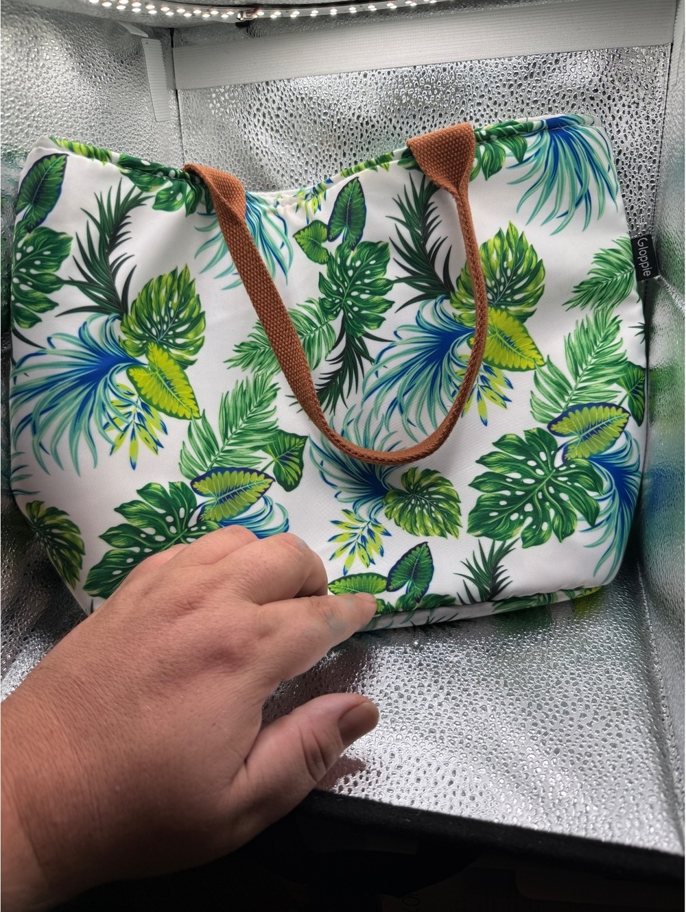 Glopple Tropical Leaf Print Tote Bag with Zippered Pockets